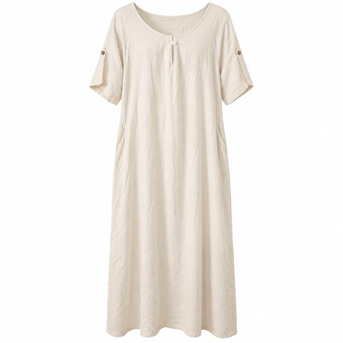 Rochie lunga crem cu buzunare si dantela la spate, 3XL/4XL - Lichidare stoc