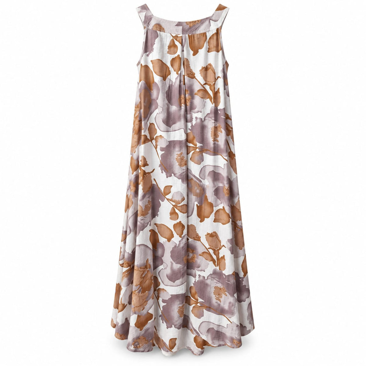 Rochie lunga cu imprimeu floral maro si bretele late, M/L - Lichidare stoc