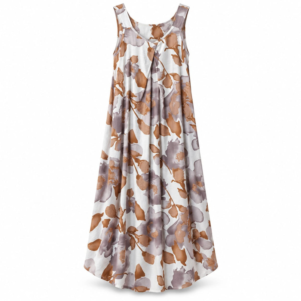 Rochie lunga cu imprimeu floral maro si bretele late, M/L - Lichidare stoc