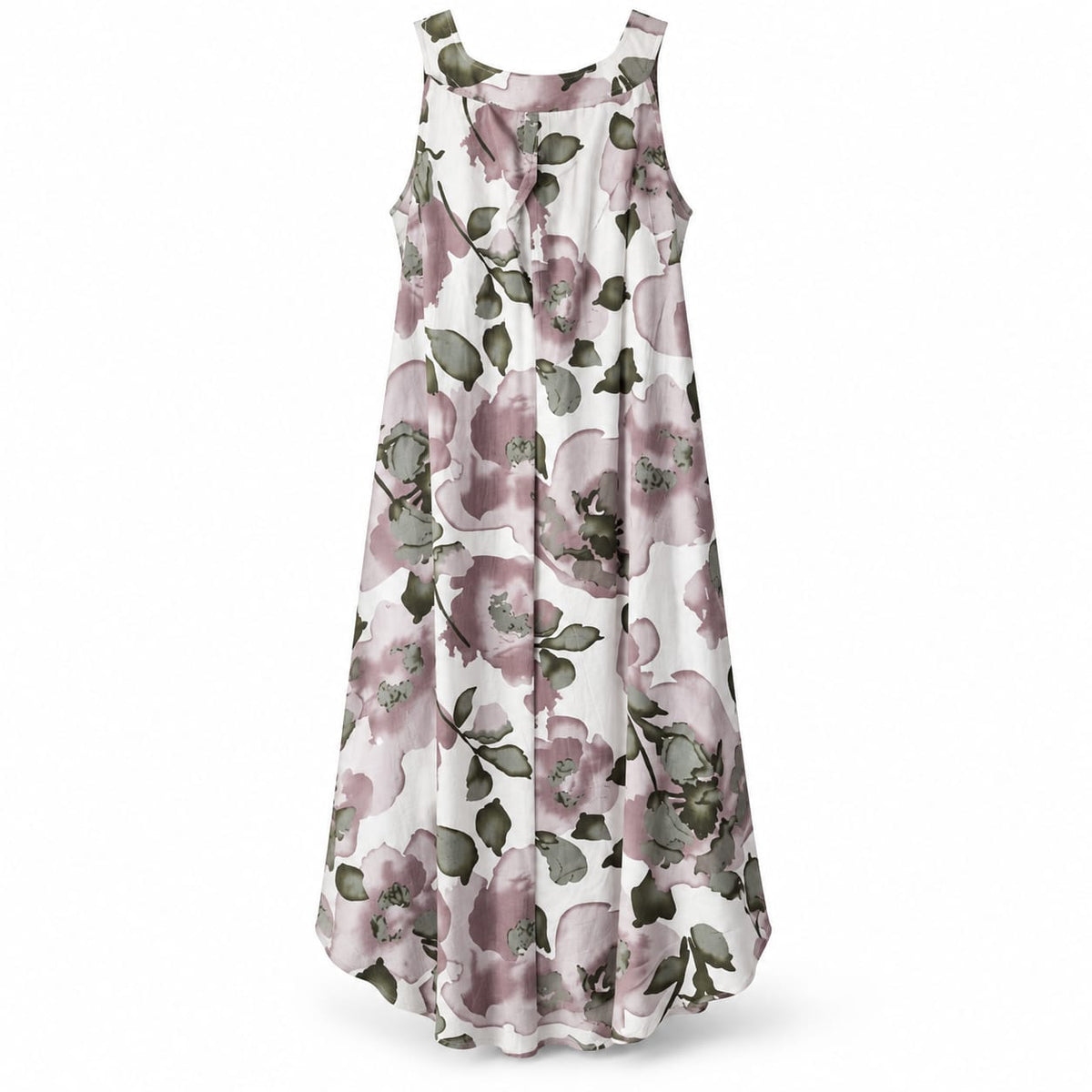 Rochie lunga cu imprimeu floral roz si verde, L/XL si XL/XXL - Lichidare stoc