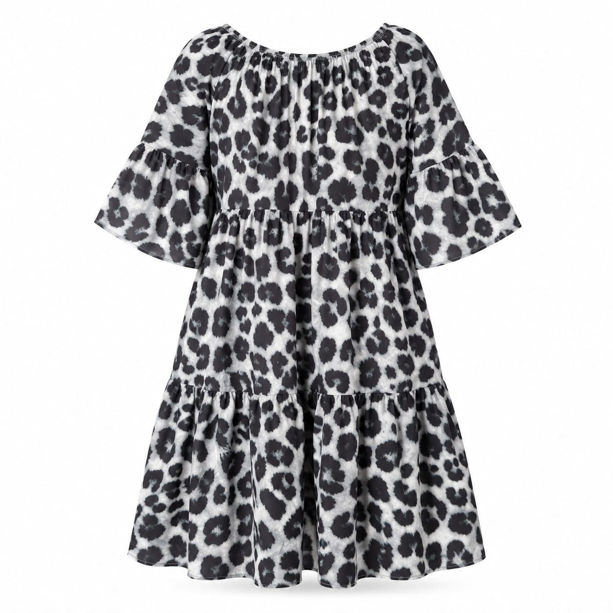 Rochie dama animal print alb-negru cu volane, 3XL - Lichidare stoc