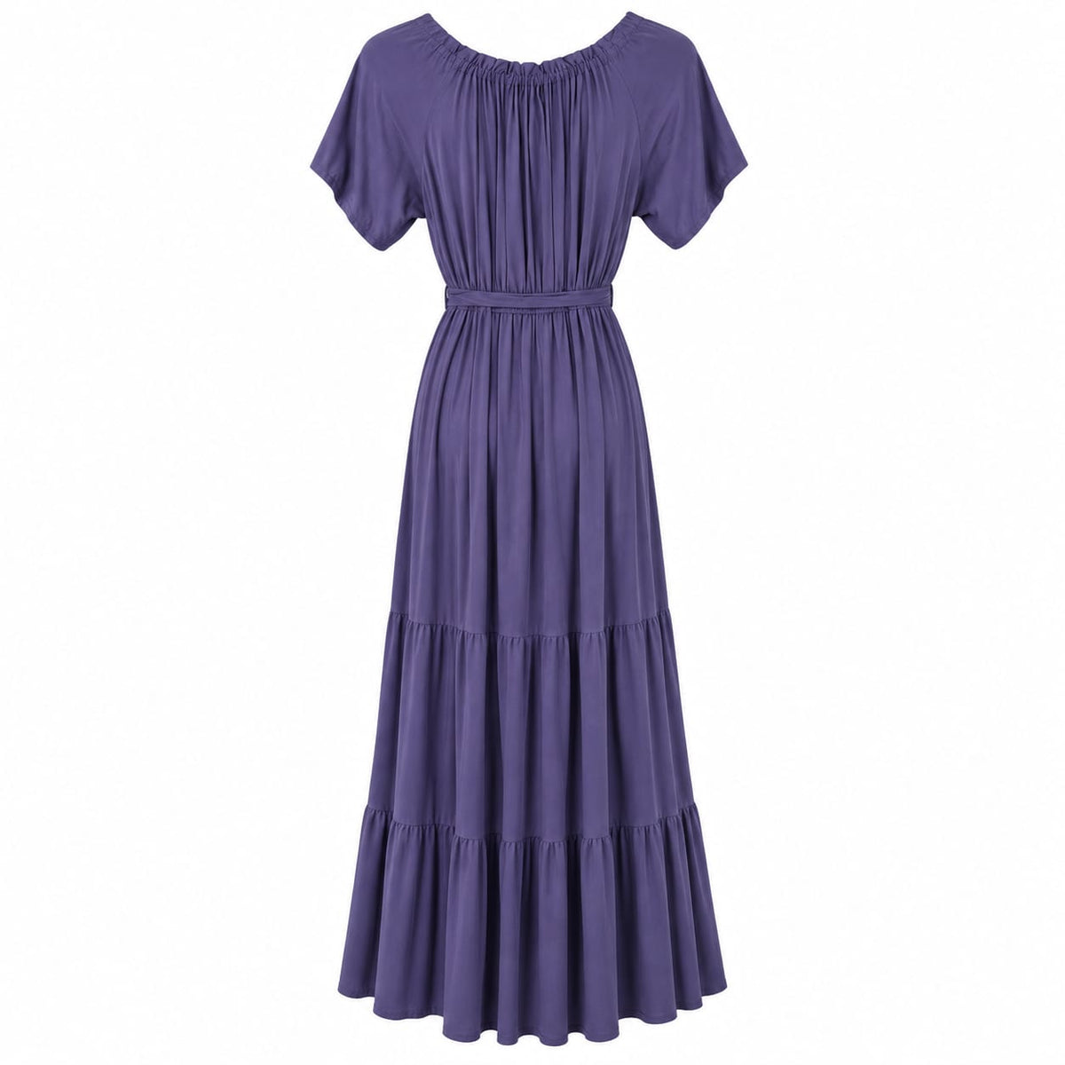 Rochie lunga mov cu volane si cordon, M/L si XL/2XL - Lichidare stoc
