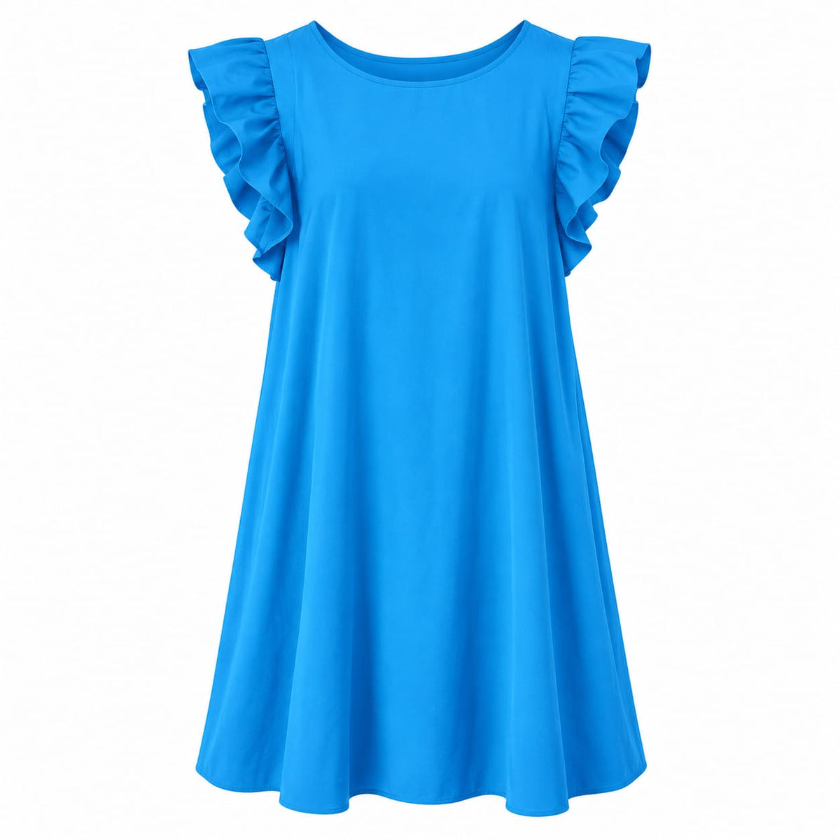 Rochie dama albastra cu volane, marimi L si XL - Lichidare stoc