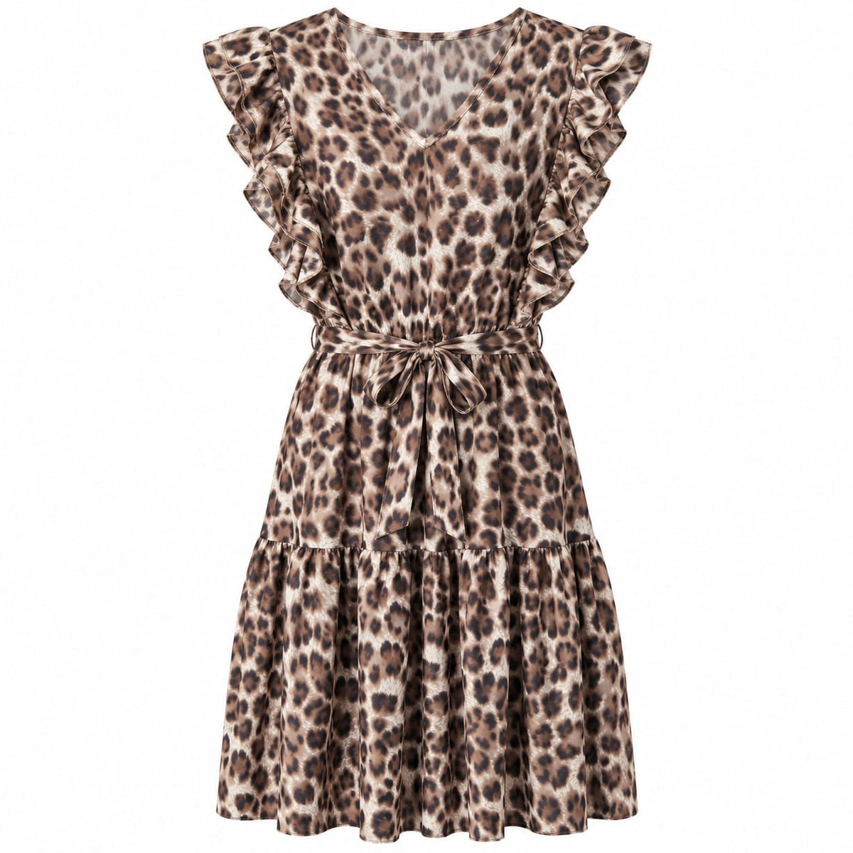 Rochie dama L animal print, cu volane si cordon - Lichidare stoc
