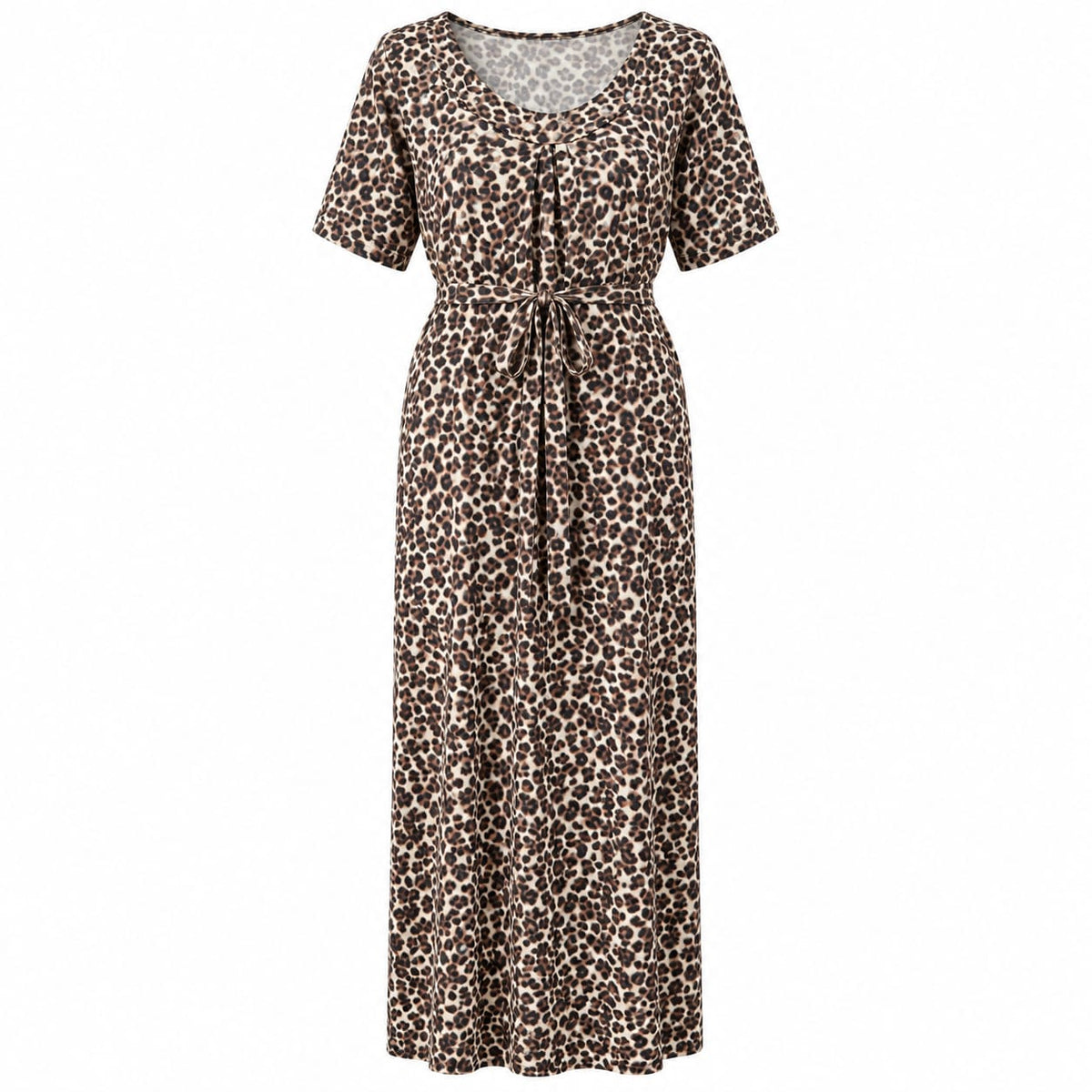 Rochie lunga dama animal print leopard cu cordon, 4XL - Lichidare stoc