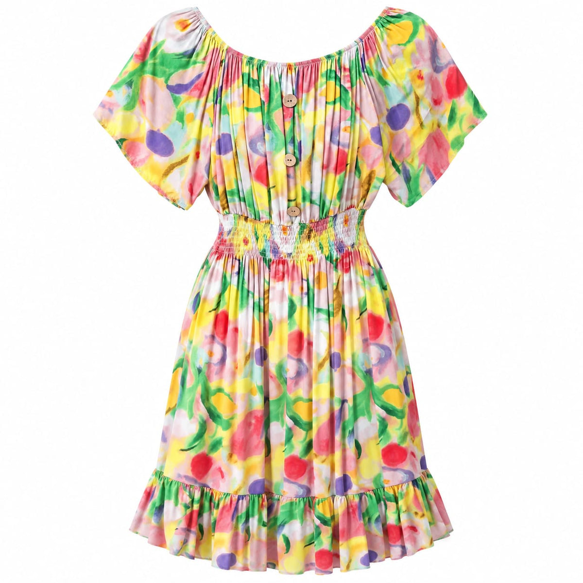 Rochie dama cu imprimeu abstract si volan, 2XL/3XL - Lichidare stoc