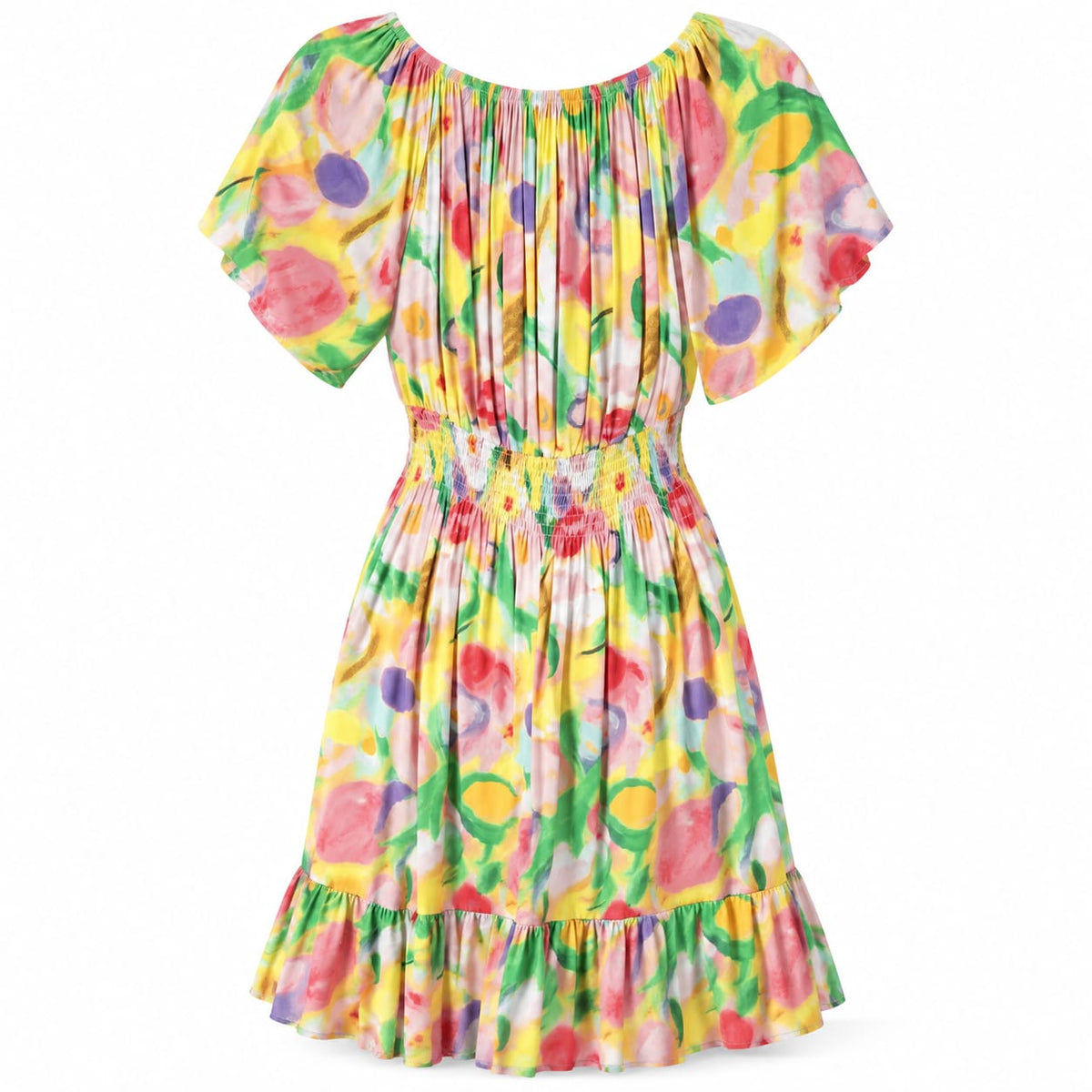 Rochie dama cu imprimeu abstract si volan, 2XL/3XL - Lichidare stoc