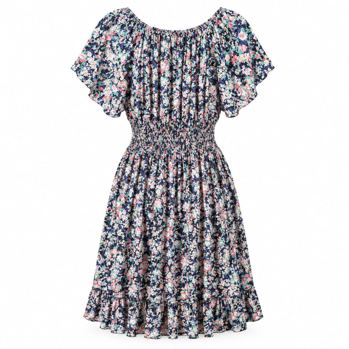 Rochie dama florala cu volan, L/XL si 2XL/3XL - Lichidare stoc