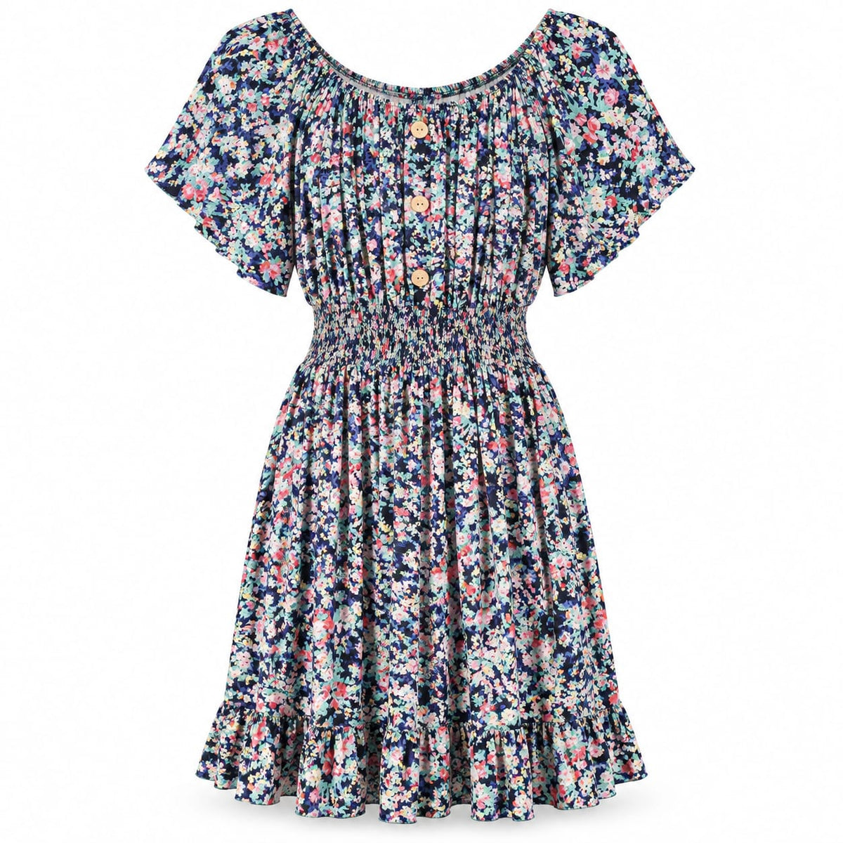 Rochie dama florala cu volan, L/XL si 2XL/3XL - Lichidare stoc