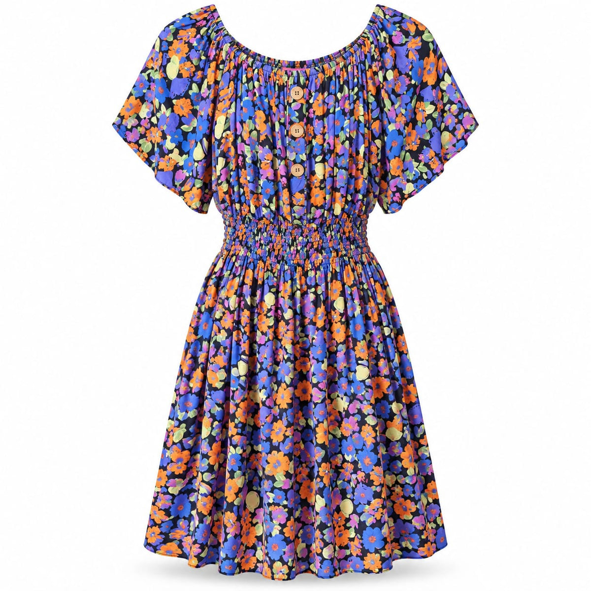 Rochie dama cu imprimeu floral si talie elastica, L/XL si 2XL/3XL - Lichidare stoc