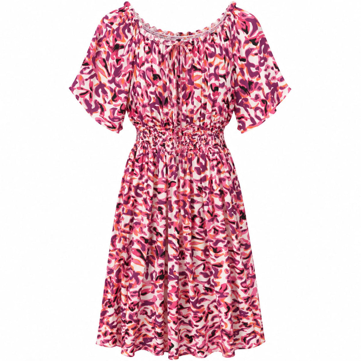 Rochie midi cu imprimeu abstract roz si mov, 2XL - Lichidare stoc