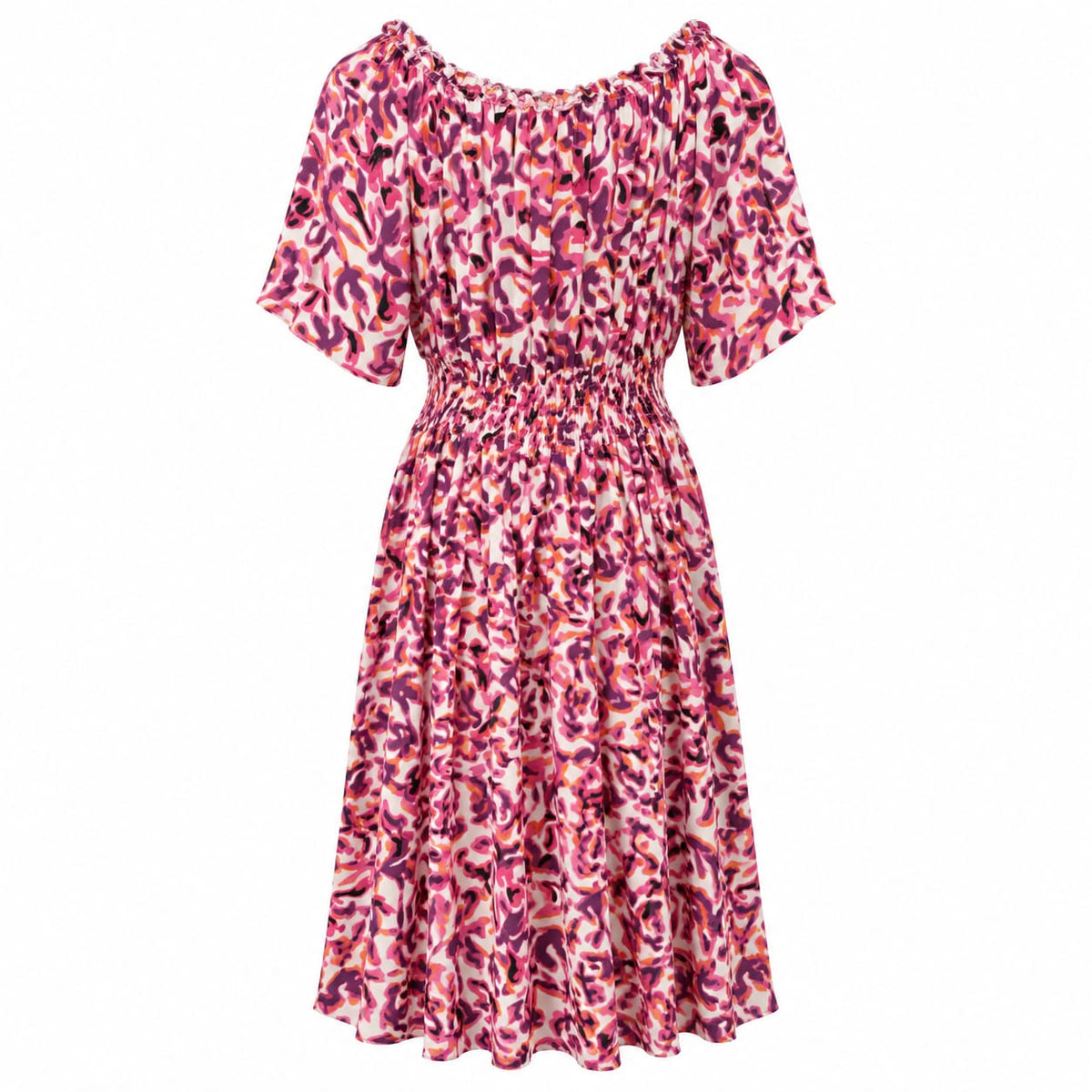 Rochie midi cu imprimeu abstract roz si mov, 2XL - Lichidare stoc