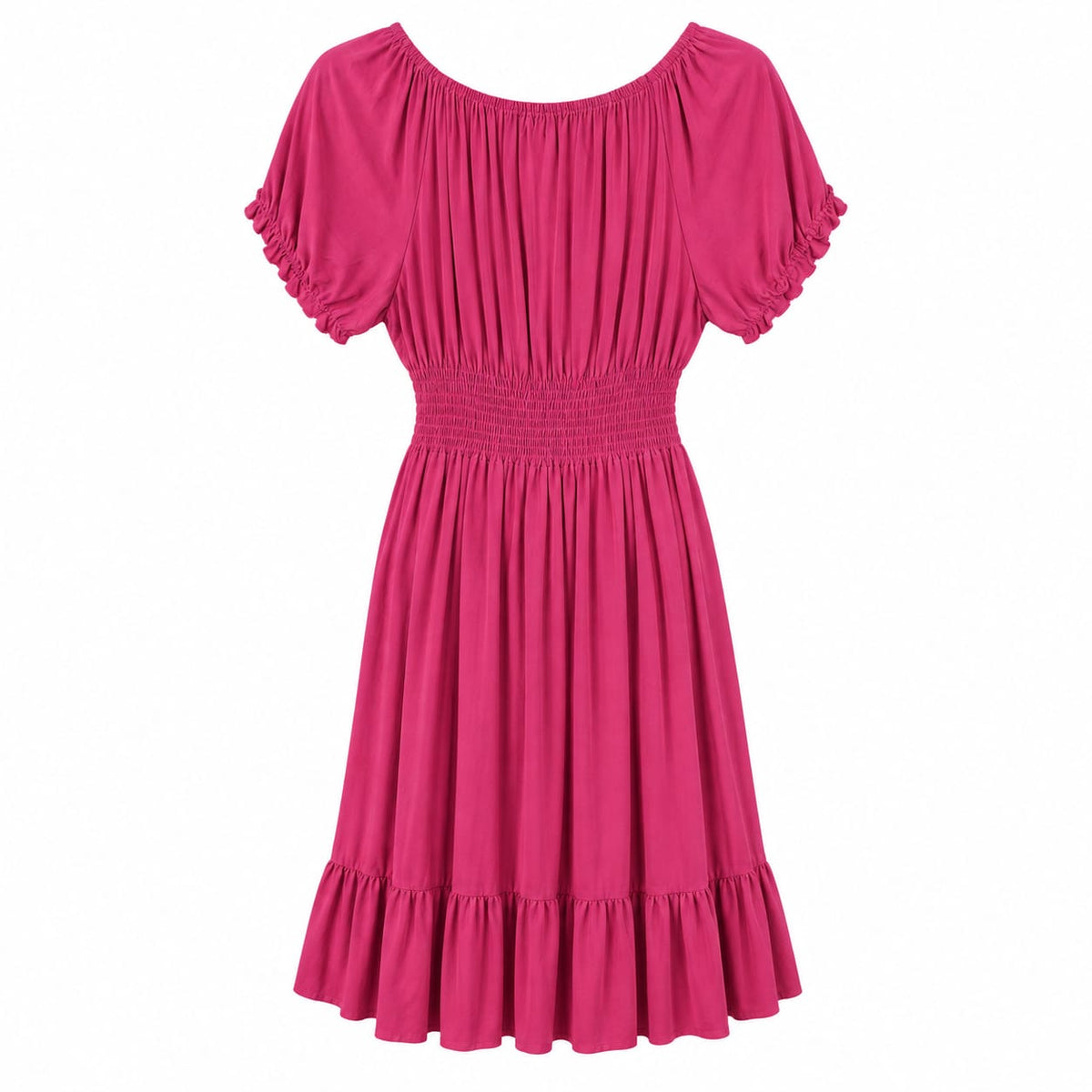Rochie midi fucsia cu talie elastica si volan, 3XL - Lichidare stoc