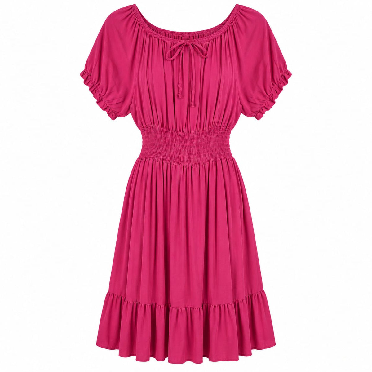 Rochie midi fucsia cu talie elastica si volan, 3XL - Lichidare stoc
