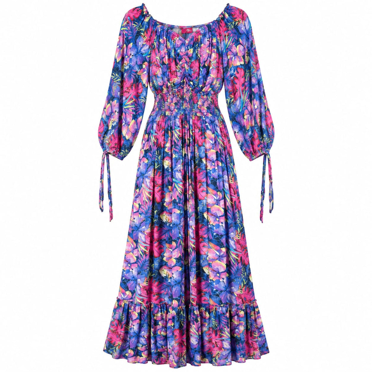 Rochie lunga florala multicolora, L/XL - Lichidare stoc