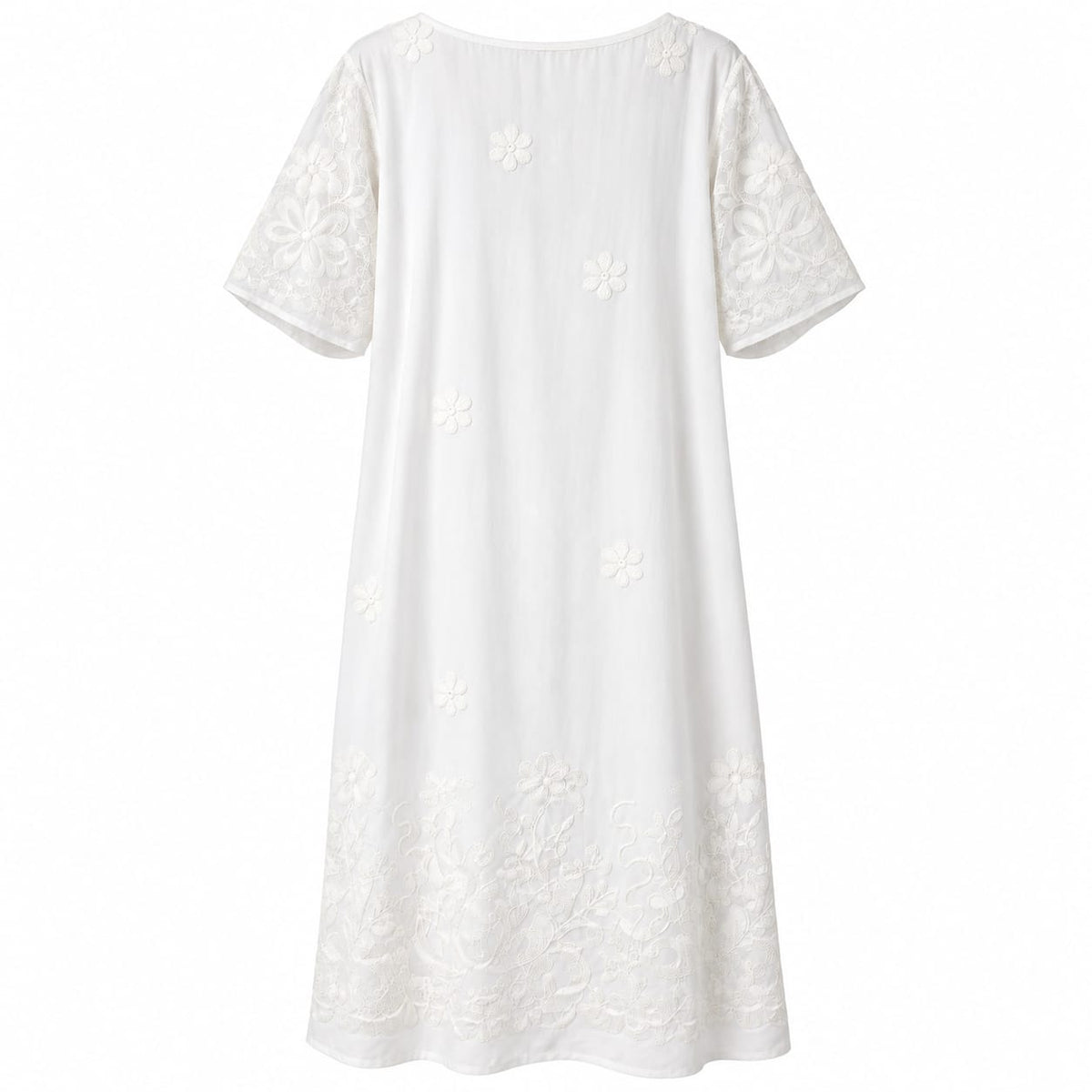 Rochie midi alba cu broderie florala, XL/XXL - Lichidare stoc