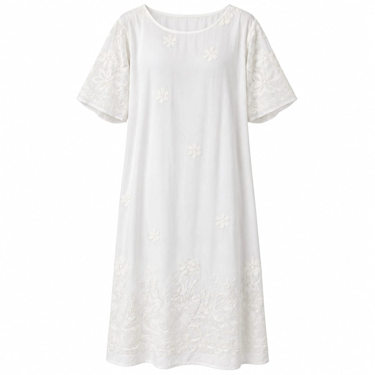 Rochie midi alba cu broderie florala, XL/XXL - Lichidare stoc