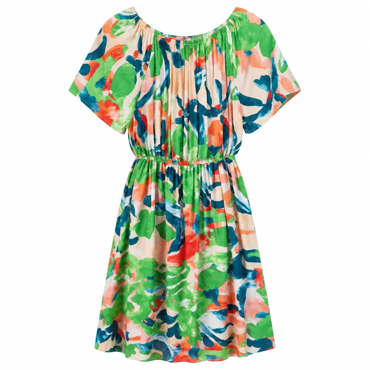 Rochie cu imprimeu abstract multicolor, XL - Lichidare stoc