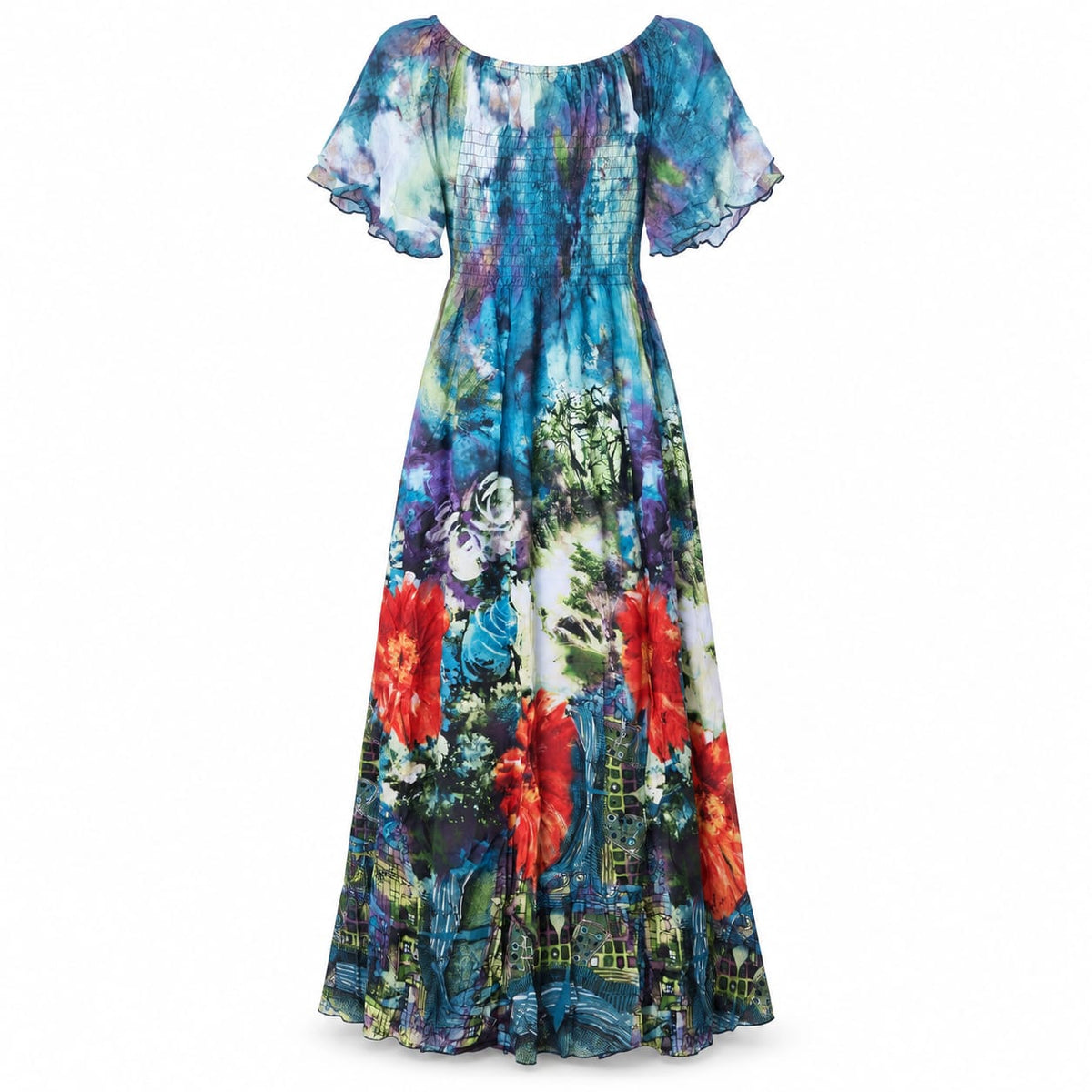 Rochie lunga cu imprimeu floral multicolor, 3XL - Lichidare stoc