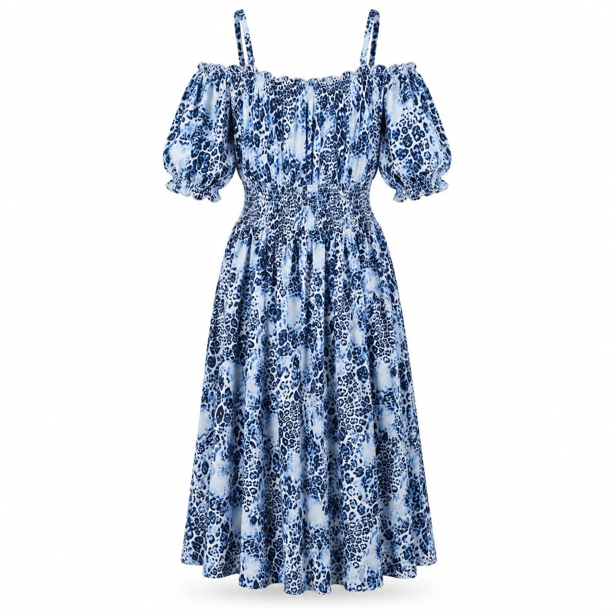Rochie midi cu imprimeu leopard albastru, 3XL - Lichidare stoc