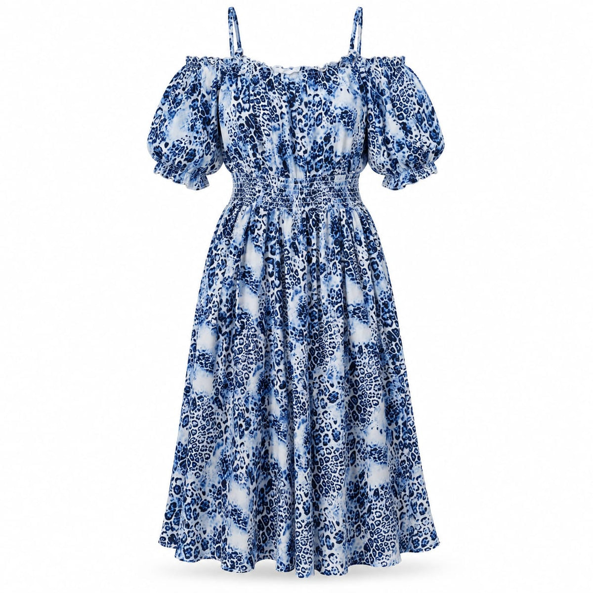 Rochie midi cu imprimeu leopard albastru, 3XL - Lichidare stoc