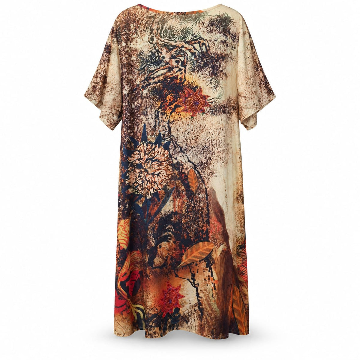 Rochie midi lejera cu imprimeu bej si maro, 3XL - Lichidare stoc