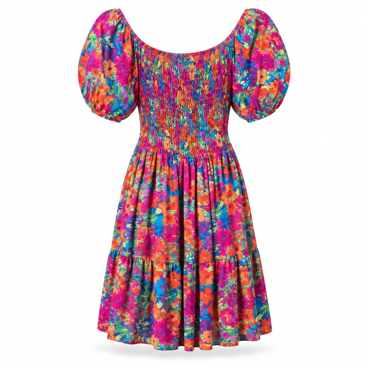 Rochie cu imprimeu floral multicolor si volan, XL/XXL - Lichidare stoc