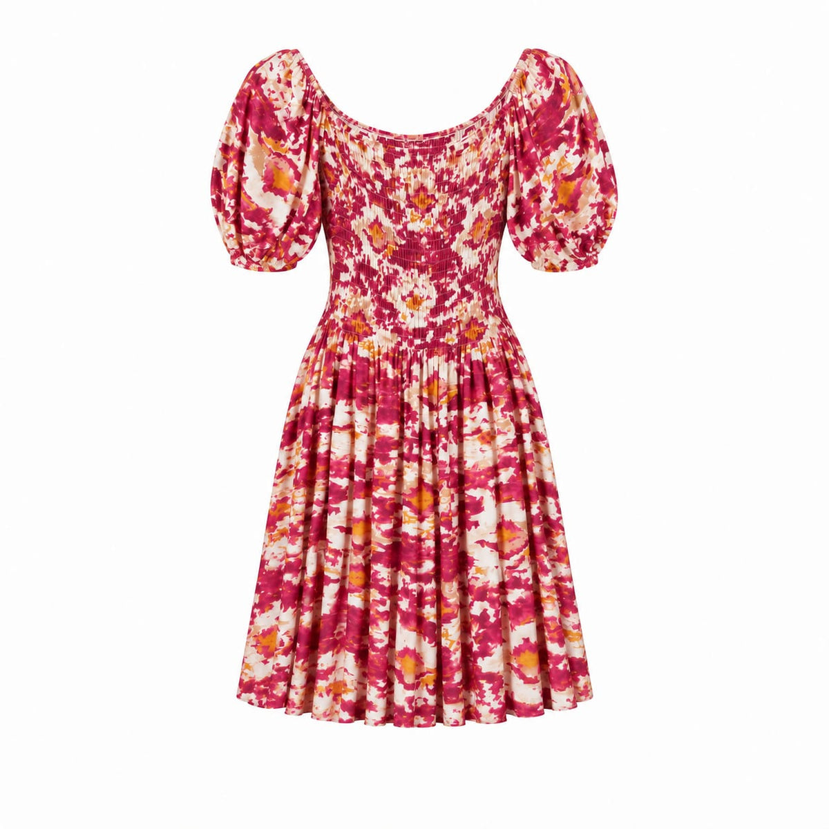Rochie cu imprimeu abstract visiniu si crem, XL/XXL - Lichidare stoc