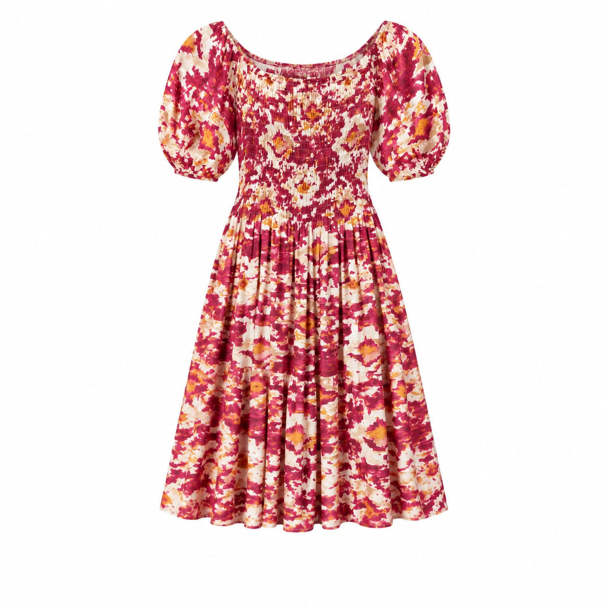 Rochie cu imprimeu abstract visiniu si crem, XL/XXL - Lichidare stoc