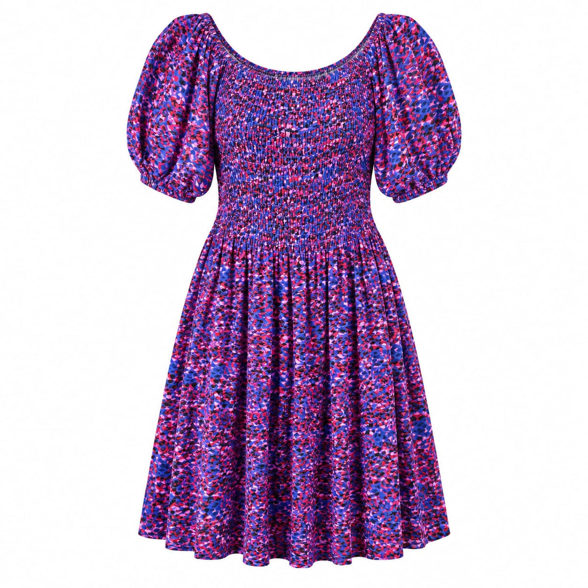 Rochie cu imprimeu abstract albastru si roz, M/L - Lichidare stoc
