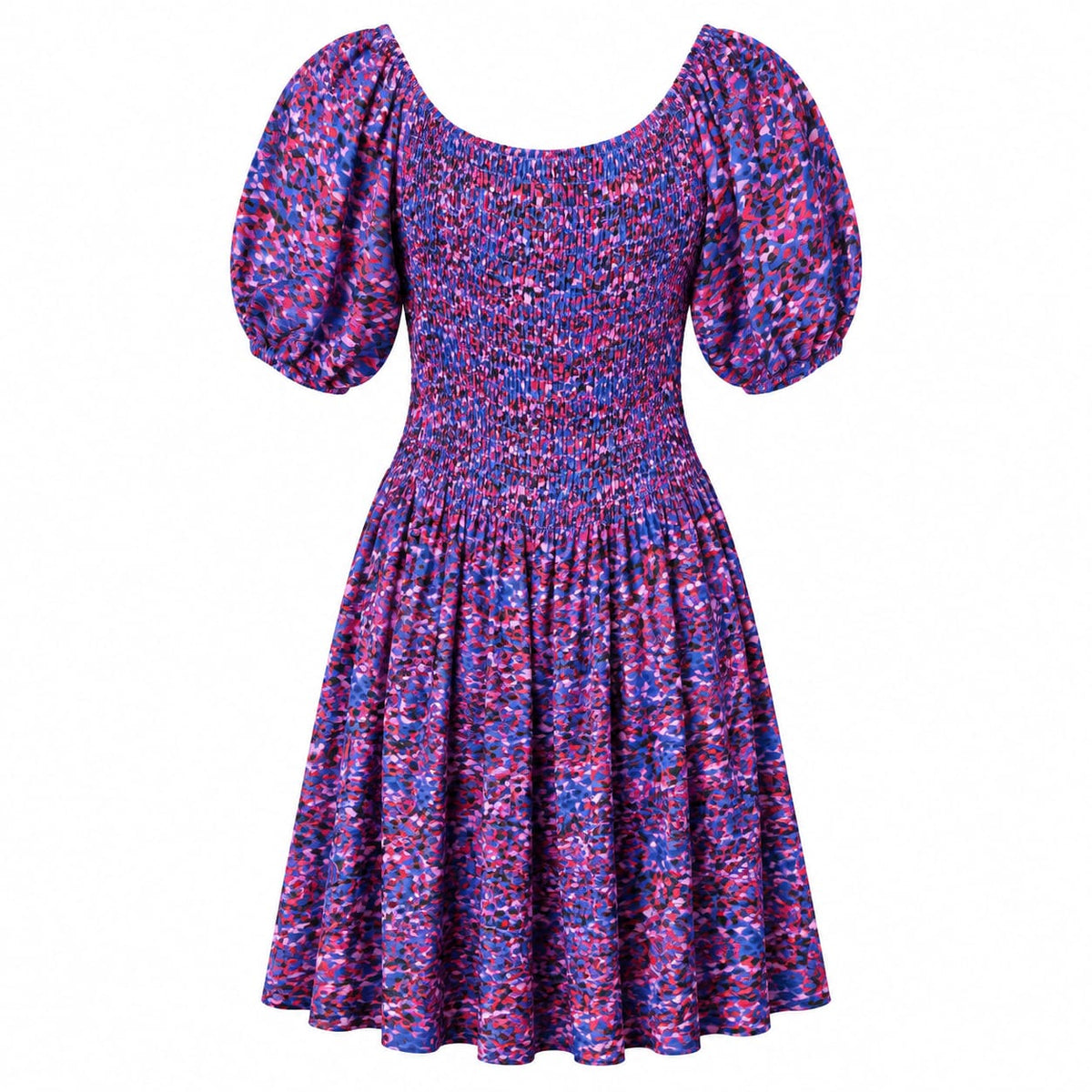 Rochie cu imprimeu abstract albastru si roz, M/L - Lichidare stoc