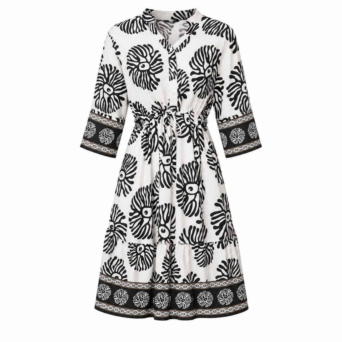 Rochie midi alba cu imprimeu negru, M/L - Lichidare stoc