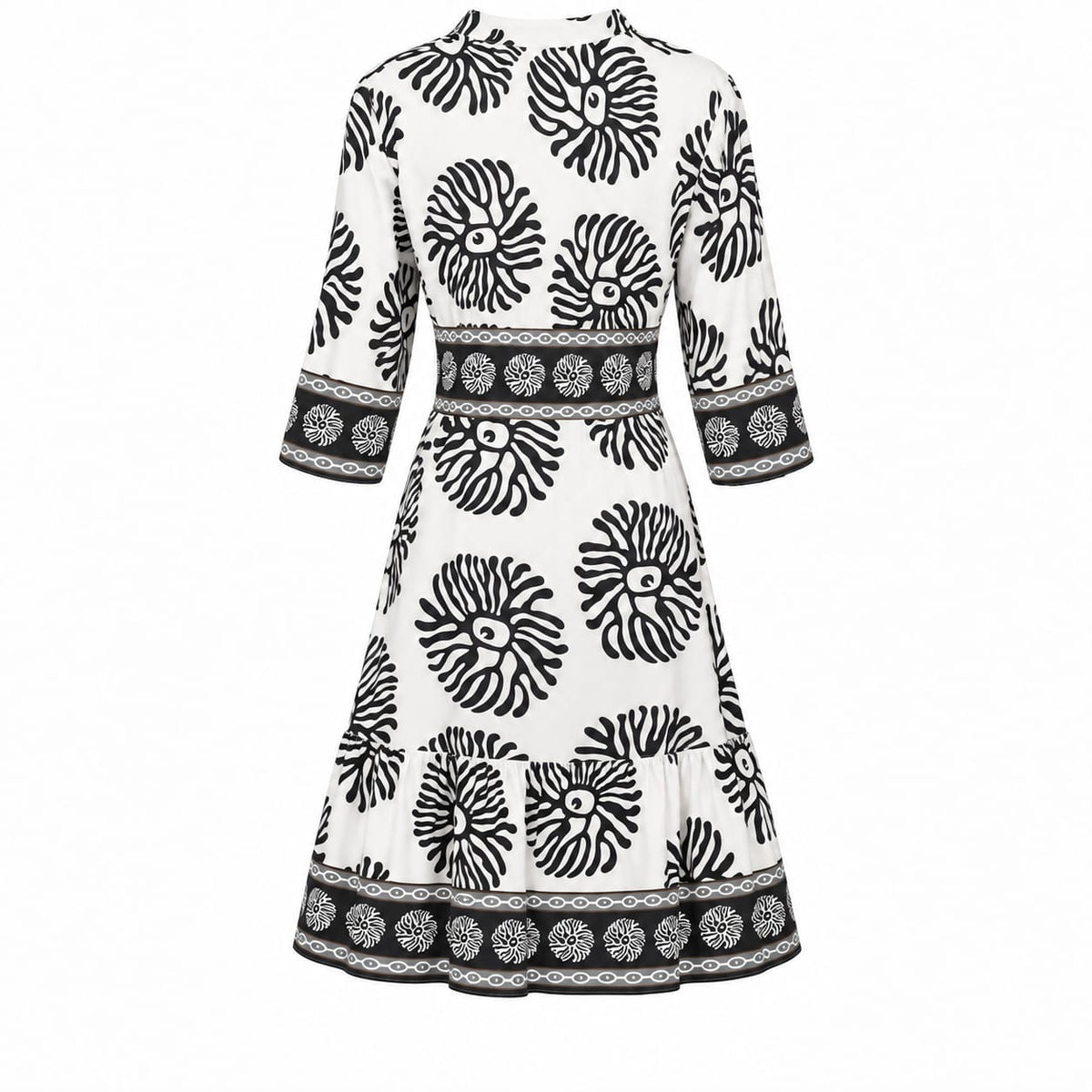Rochie midi alba cu imprimeu negru, M/L - Lichidare stoc
