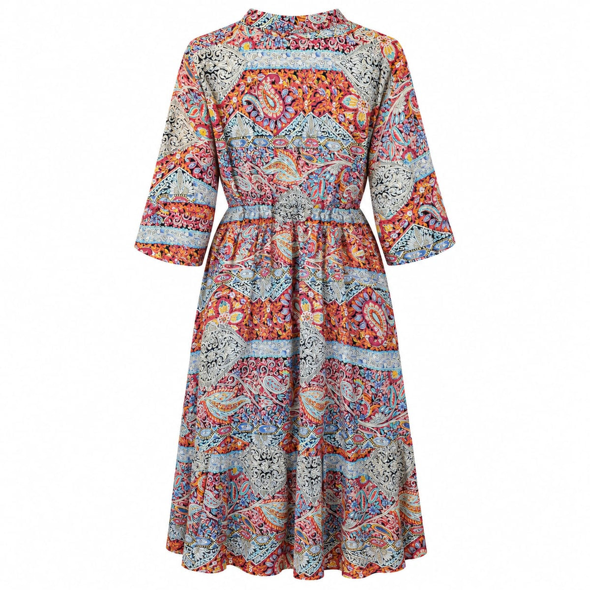 Rochie midi corai cu imprimeu ornamental, M/L - Lichidare stoc