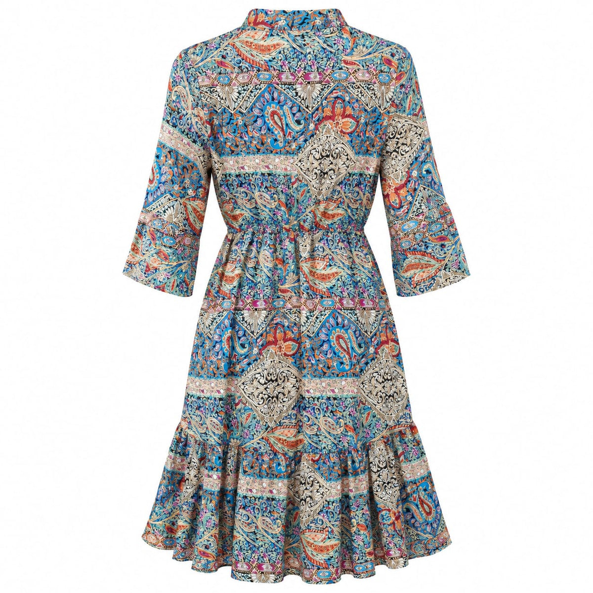 Rochie midi albastra cu imprimeu ornamental, M/L - Lichidare stoc