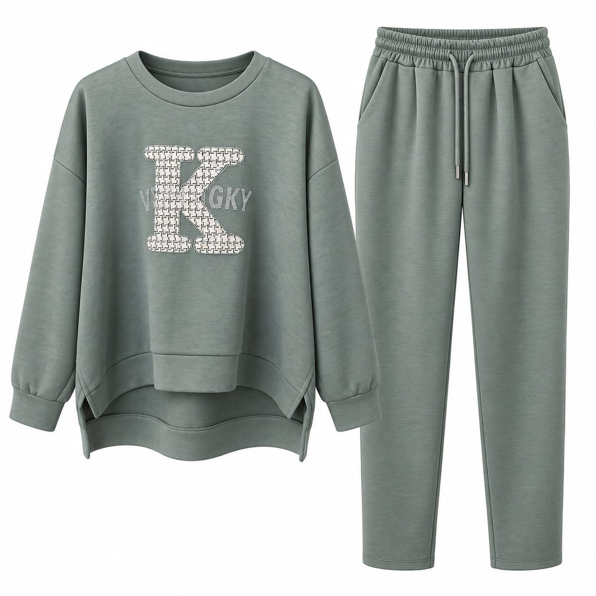 Trening dama verde salvie cu strasuri, marime universala