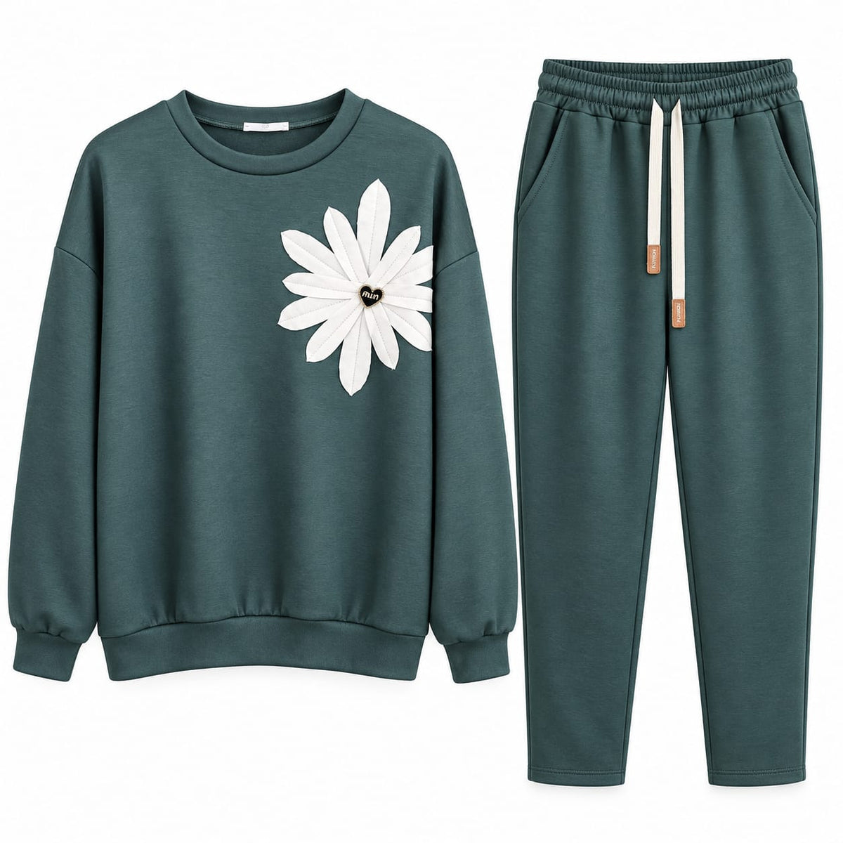 Trening dama verde petrol cu floare alba, marime universala