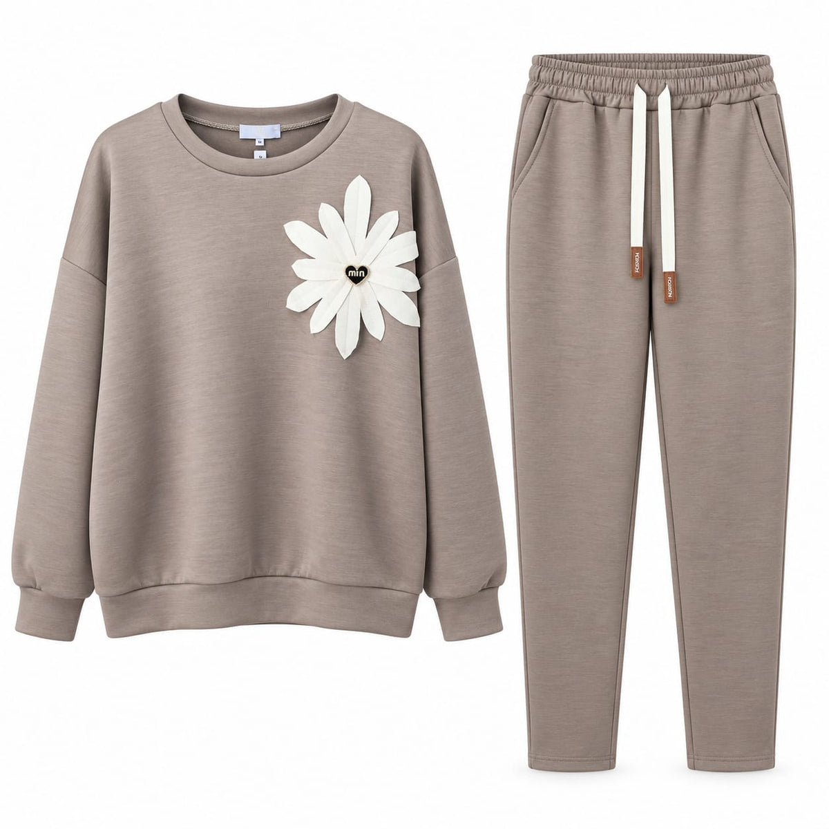 Trening dama bej taupe cu floare alba, marime universala