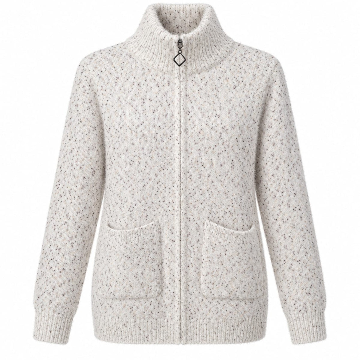Cardigan dama HWS crem melanj cu fermoar, marime universala