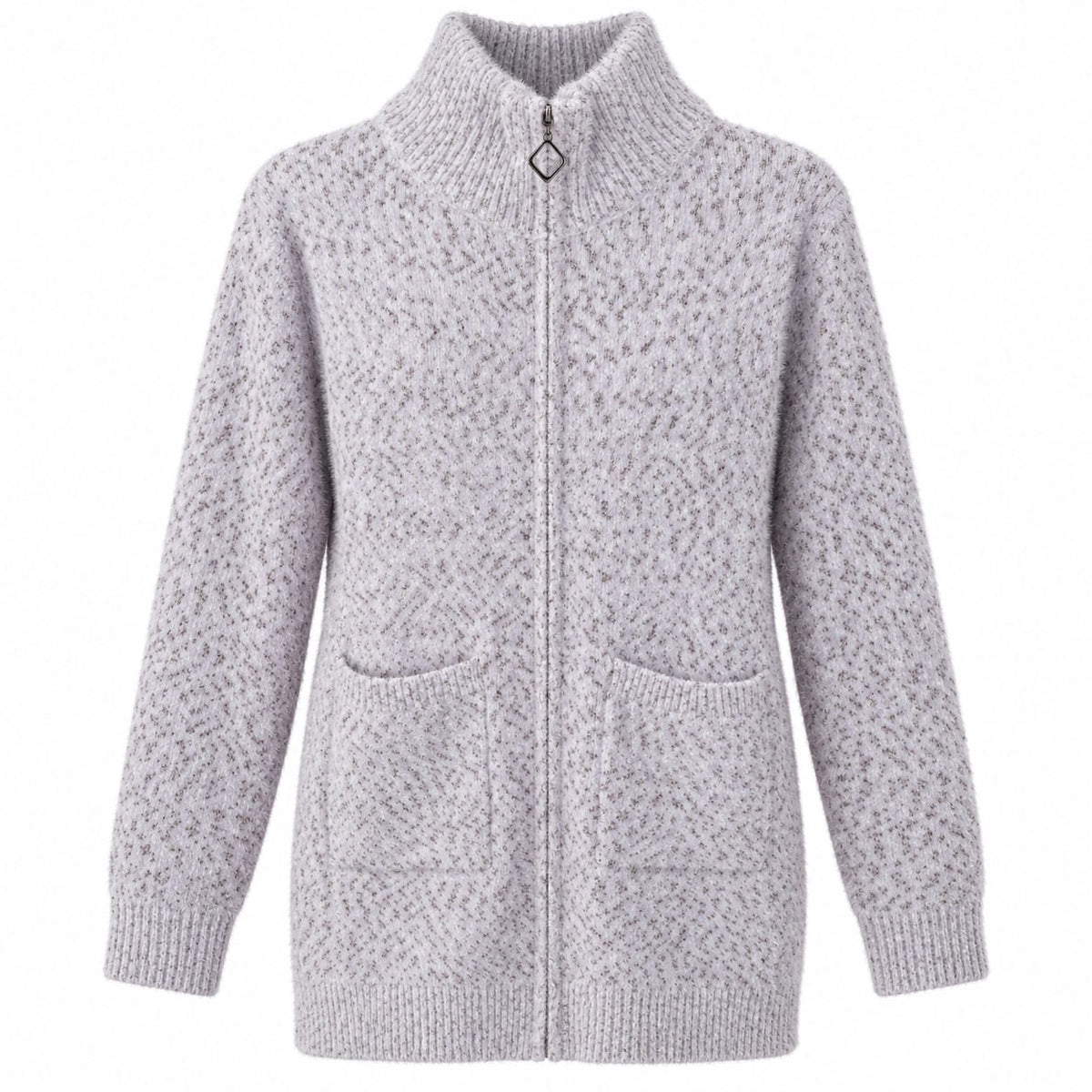 Cardigan dama lila melanj cu fermoar si buzunare, marime universala