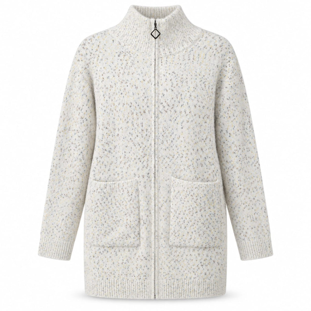 Cardigan dama crem melanj cu fermoar si buzunare, marime universala