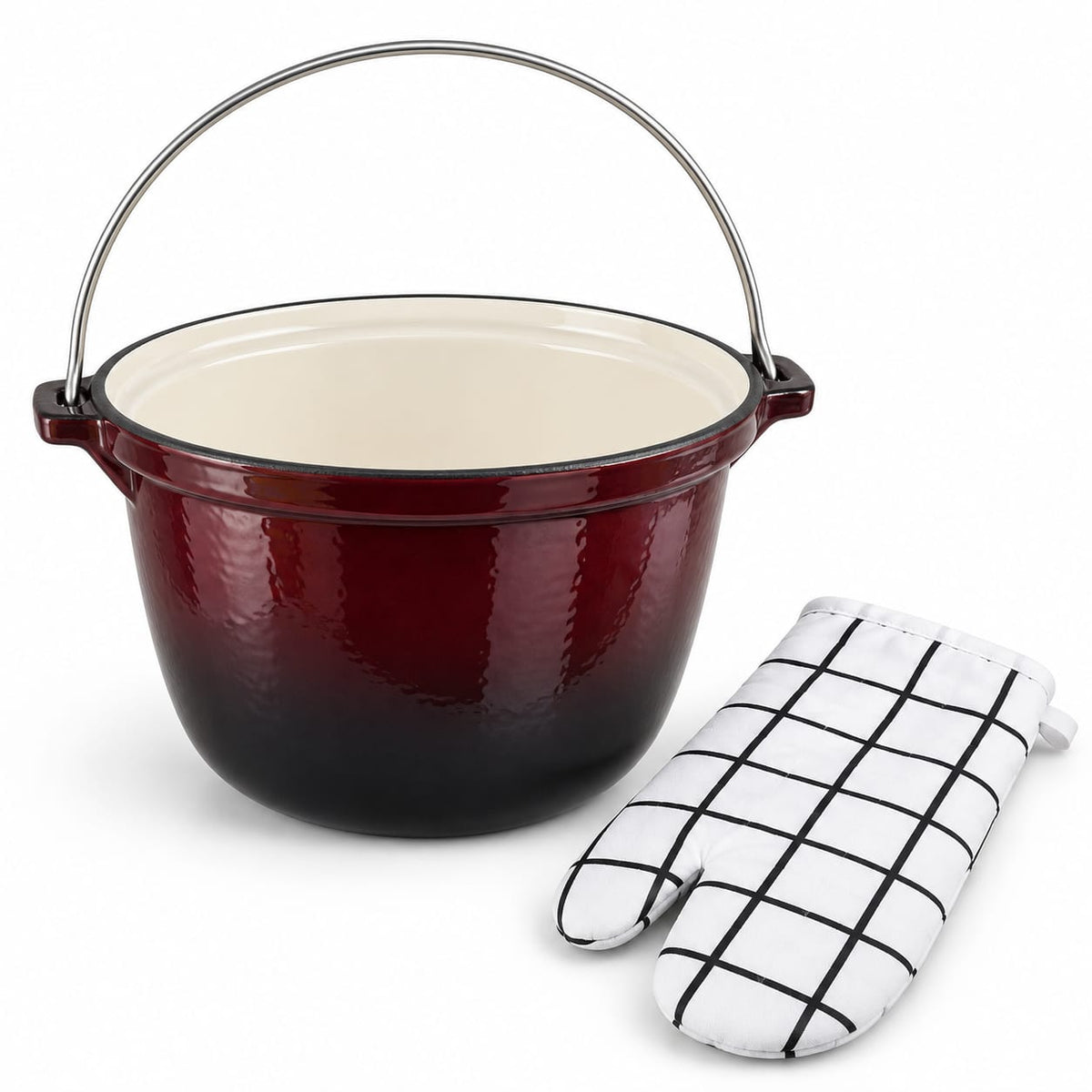 Ceaun din fonta emailata Schmitter, 3 L, 22 cm, bordo, cu toarta + manusa cadou