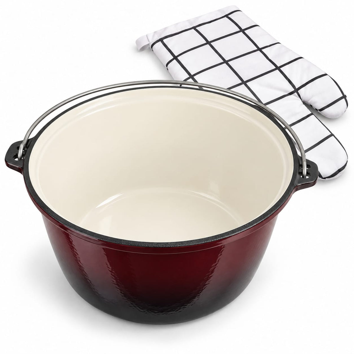 Ceaun din fonta emailata Schmitter, 5 L, 26 cm, bordo, cu toarta + manusa cadou