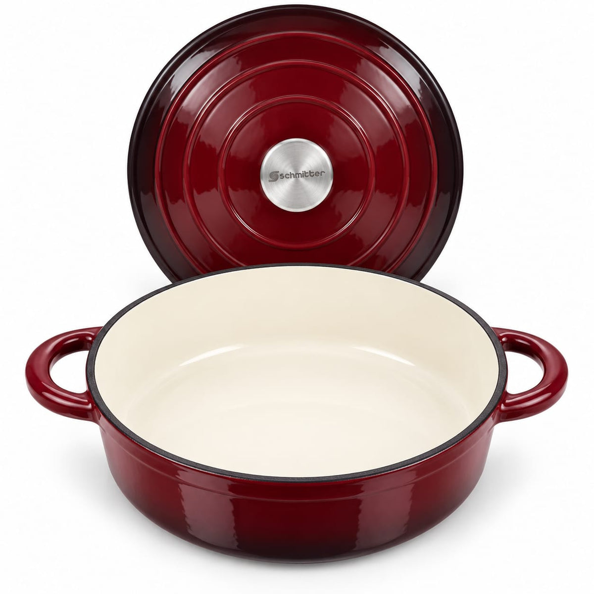 Cratita fonta emailata Schmitter cu capac, 29 cm, 3,5 L, bordo