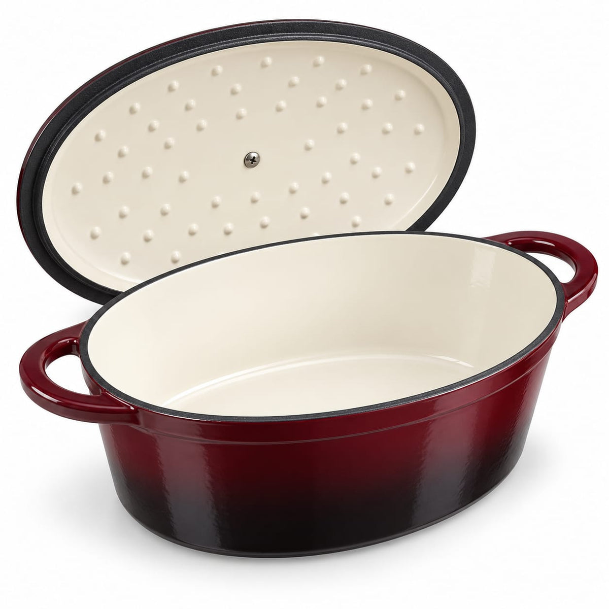 Cratita ovala fonta emailata Schmitter cu capac, 33 cm, 6,5 L, bordo