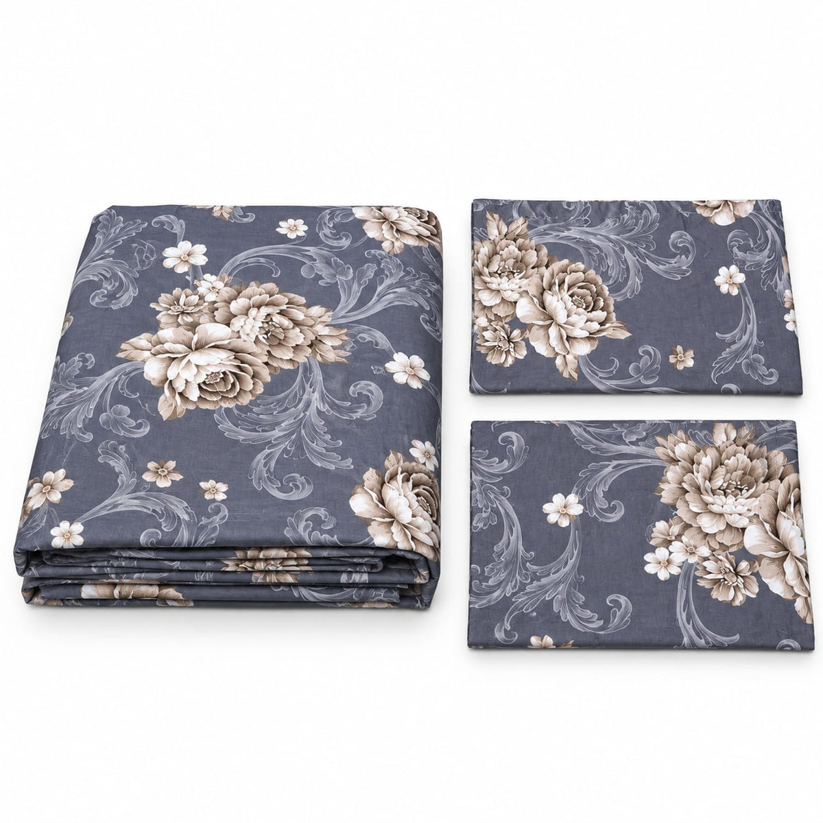 Set pilota matlasata Casa Colorata 200x230 cm, 4 piese, gri cu flori bej