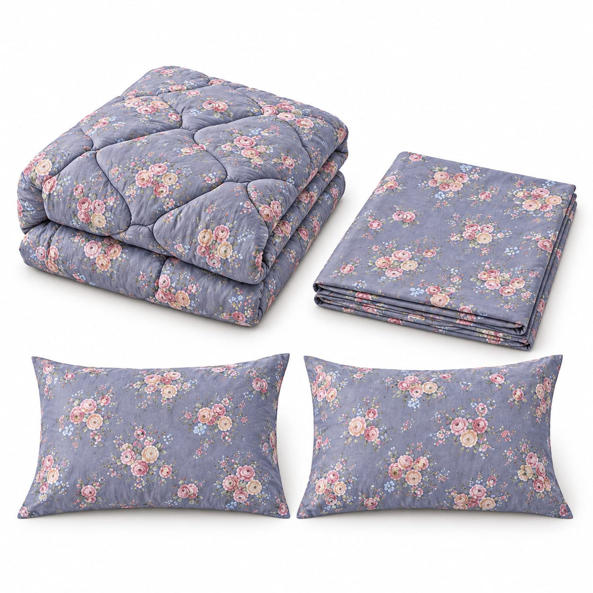 Set pilota matlasata Casa Colorata 200x230 cm, 4 piese, gri-lila