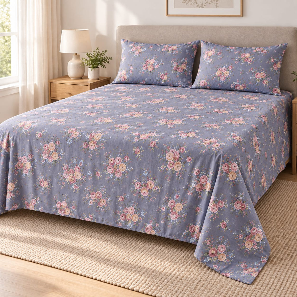 Set pilota matlasata Casa Colorata 200x230 cm, 4 piese, gri-lila