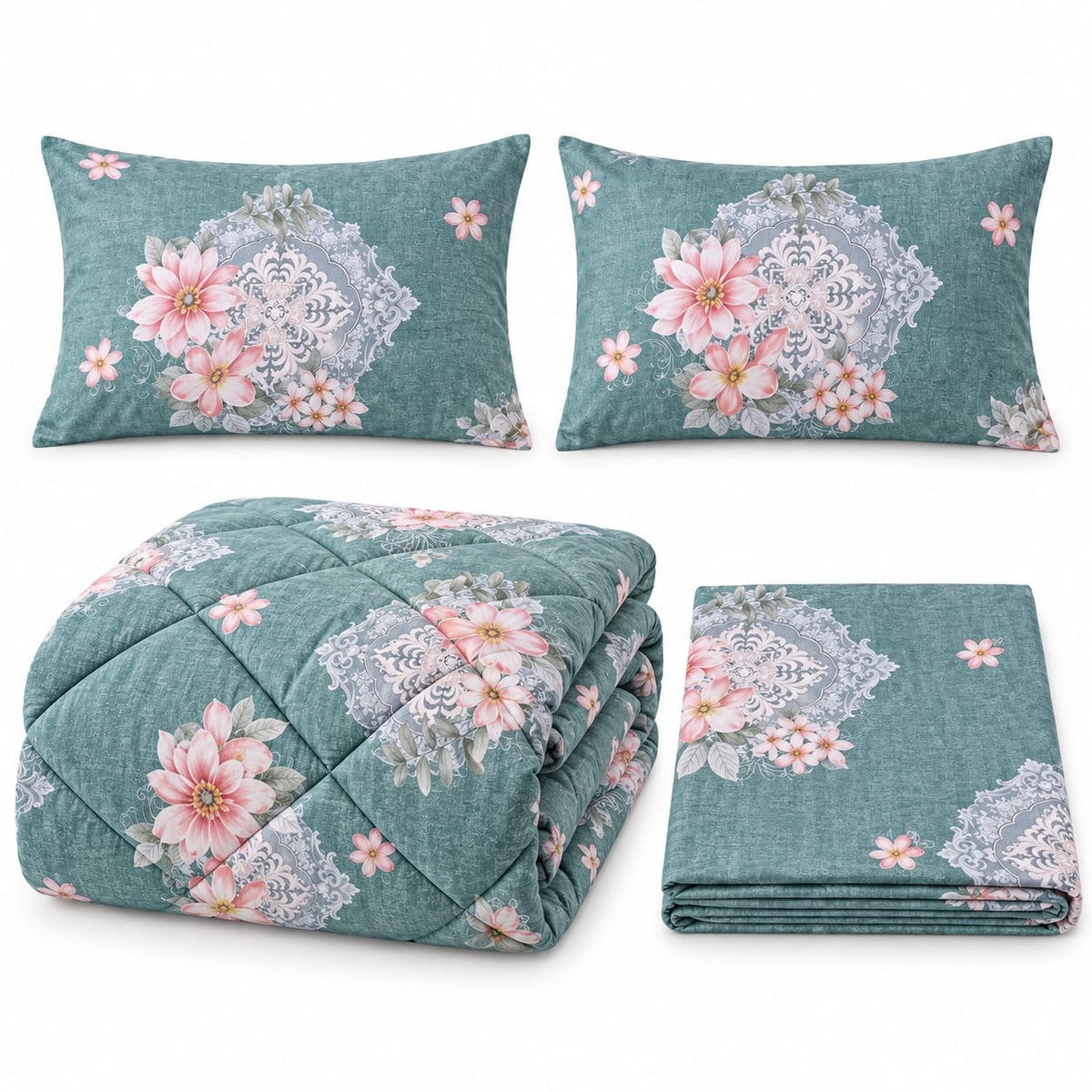 Set pilota matlasata Casa Colorata 200x230 cm, 4 piese, verde-gri