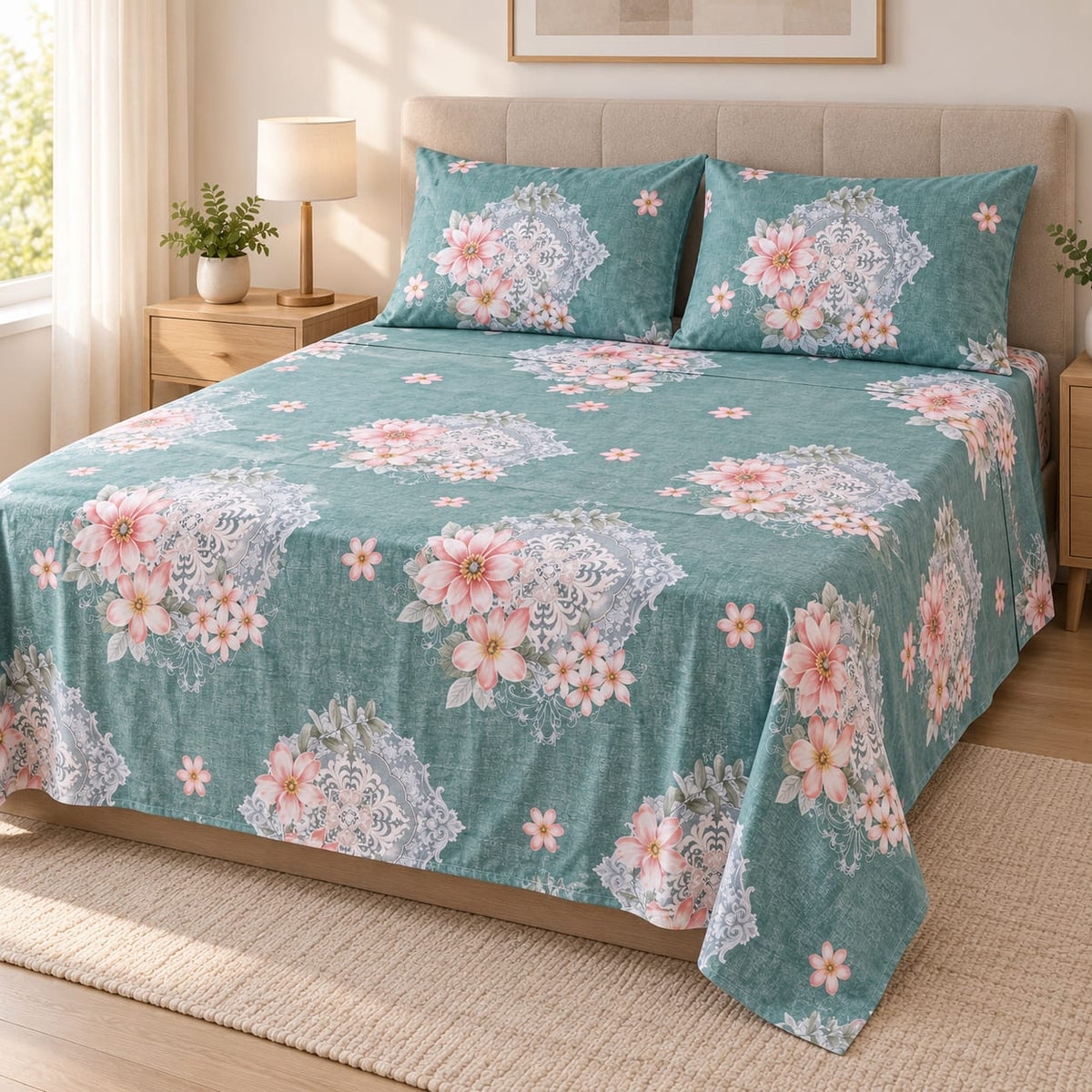 Set pilota matlasata Casa Colorata 200x230 cm, 4 piese, verde-gri